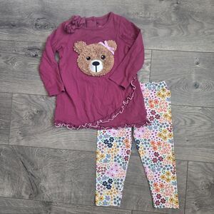 Good Lad Baby Girl 24 Months 2-Piece Outfit Teddy Bear Top & Floral Leggings